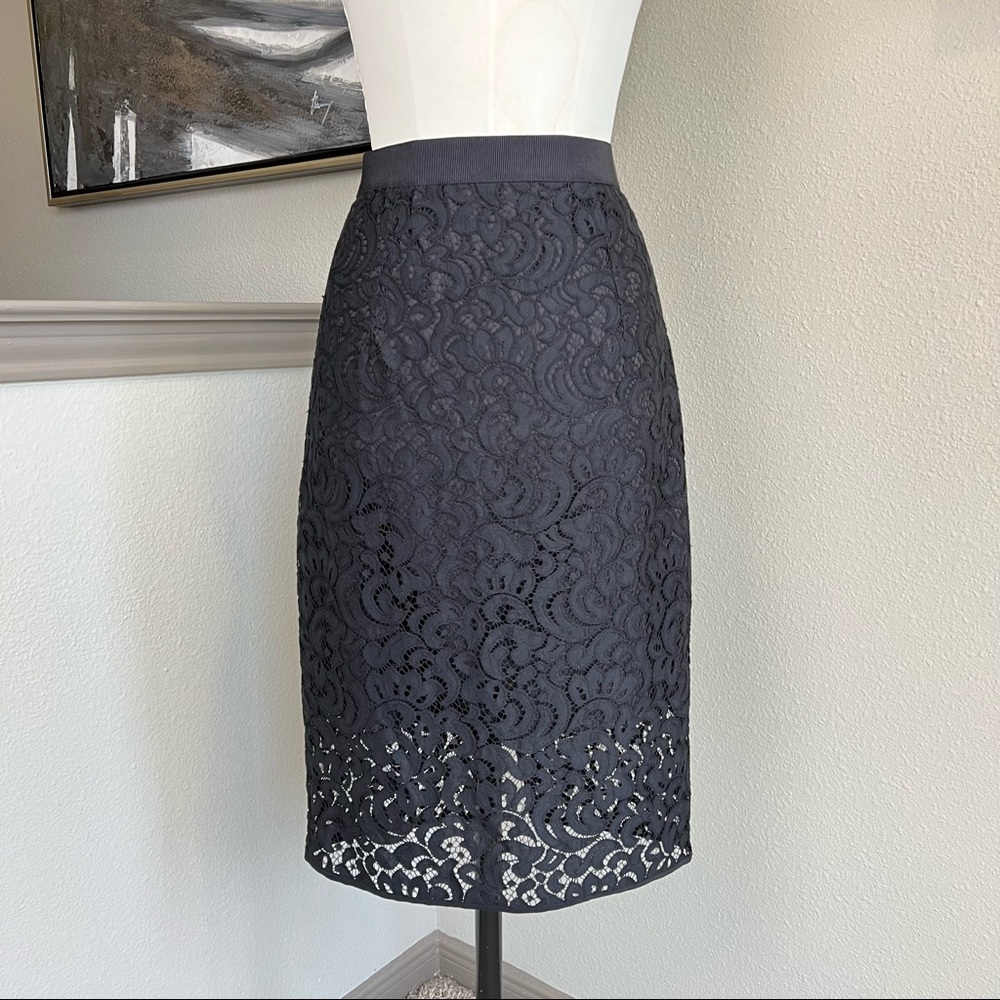 MILLY classic black lace pencil skirt